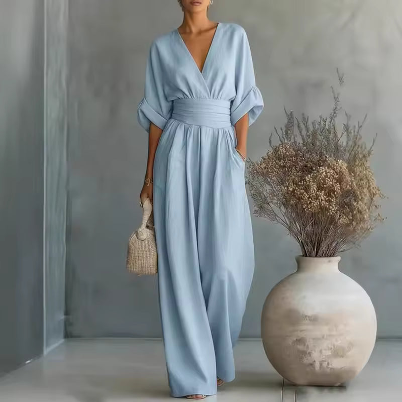 Tuta donna con scollo a V e gamba ampia - Elegante e fluida
