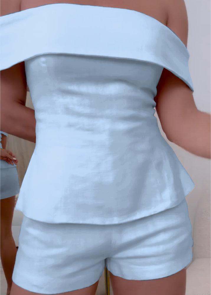Completo due pezzi da donna in cotone e lino bianco – Abito elegante e leggero