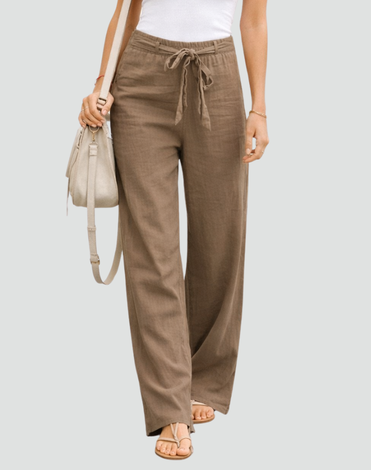 Pantaloni donna in lino gamba ampia con coulisse - Morbidi e leggeri