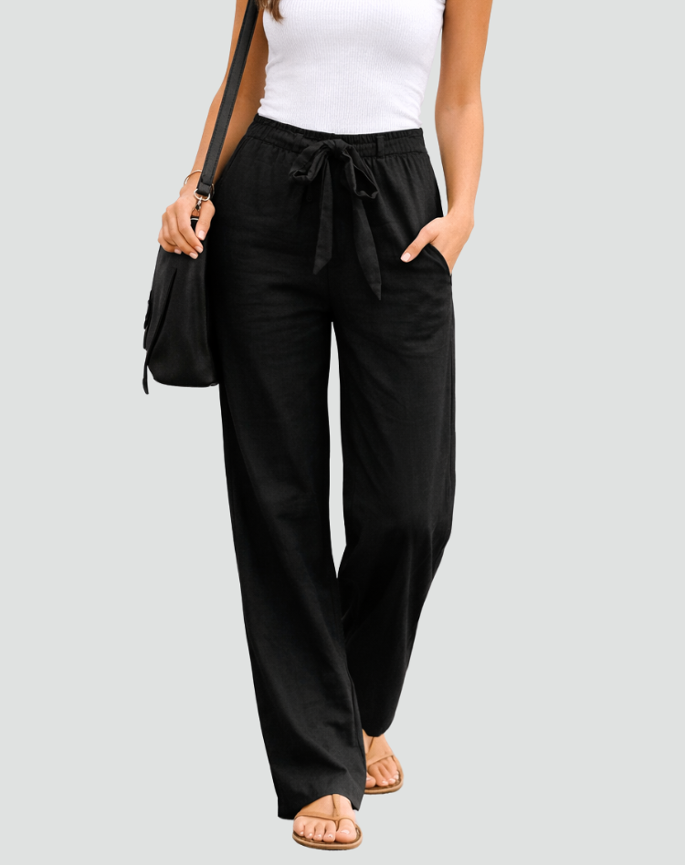 Pantaloni donna in lino gamba ampia con coulisse - Morbidi e leggeri