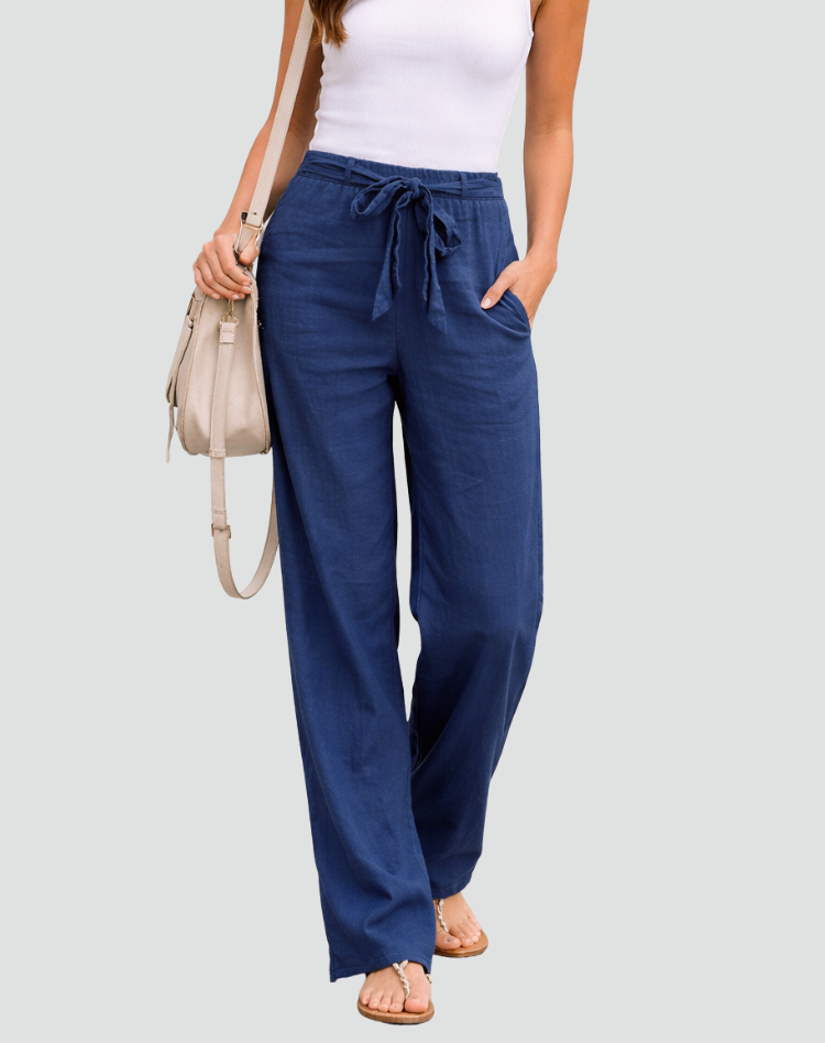 Pantaloni donna in lino gamba ampia con coulisse - Morbidi e leggeri