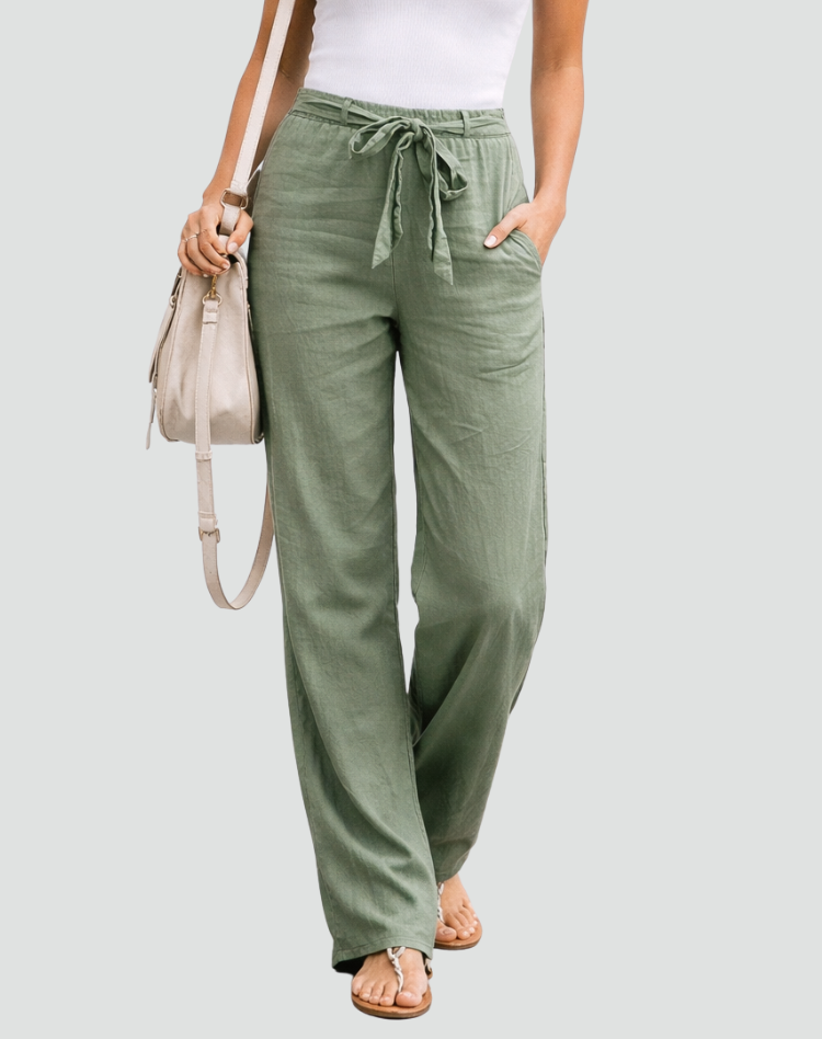 Pantaloni donna in lino gamba ampia con coulisse - Morbidi e leggeri