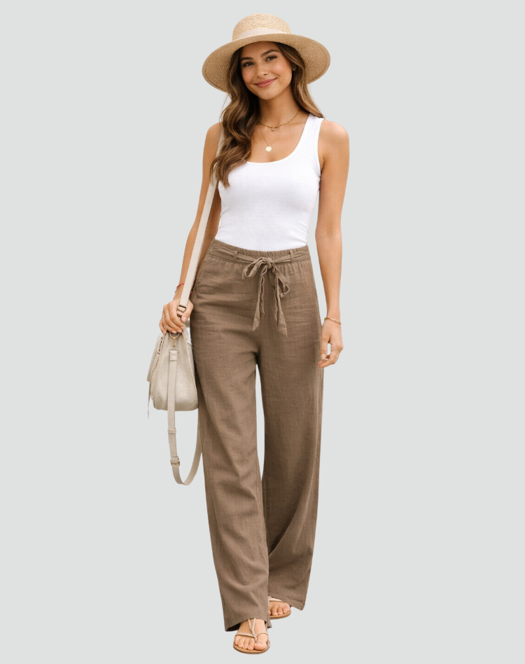 Pantaloni donna in lino gamba ampia con coulisse - Morbidi e leggeri