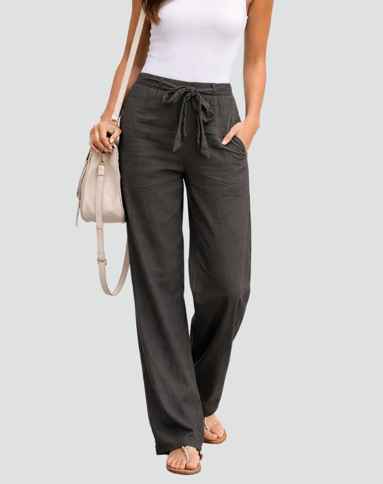 Pantaloni donna in lino gamba ampia con coulisse - Morbidi e leggeri