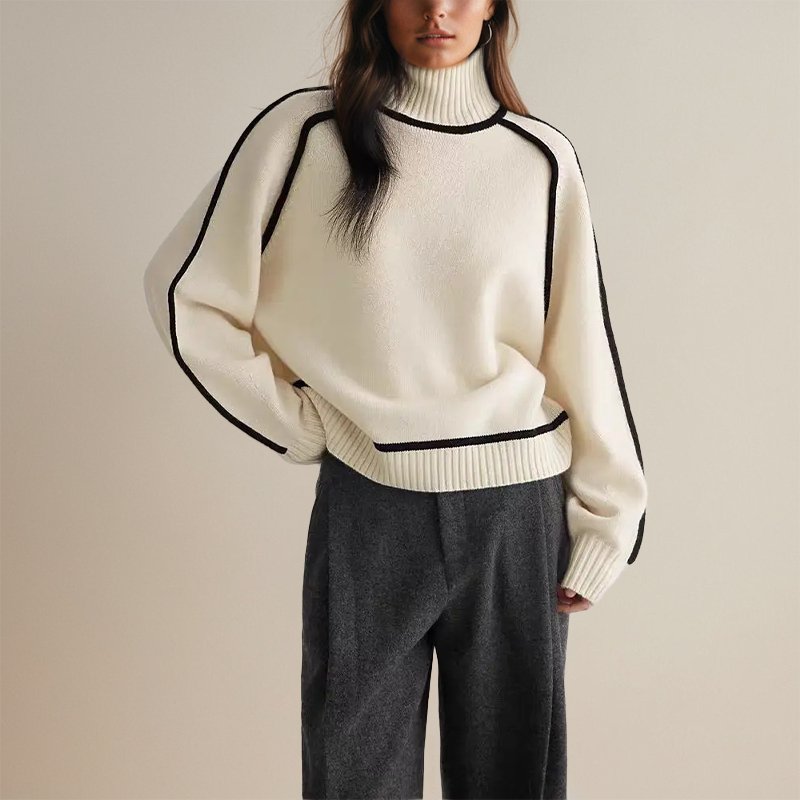 Maglione dolcevita caldo da donna - Design blocco di colore, maglione casual per autunno e inverno