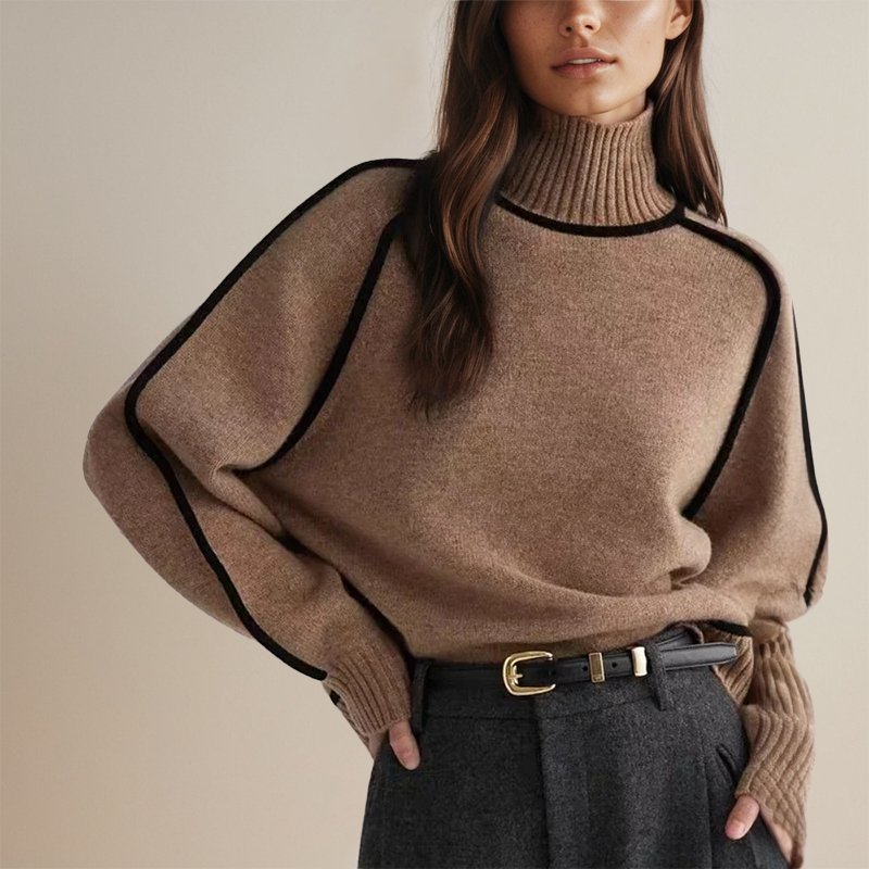 Maglione dolcevita caldo da donna - Design blocco di colore, maglione casual per autunno e inverno