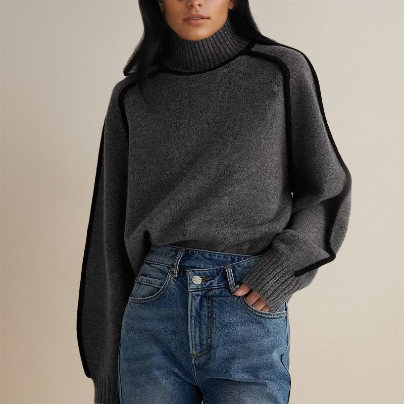 Maglione dolcevita caldo da donna - Design blocco di colore, maglione casual per autunno e inverno