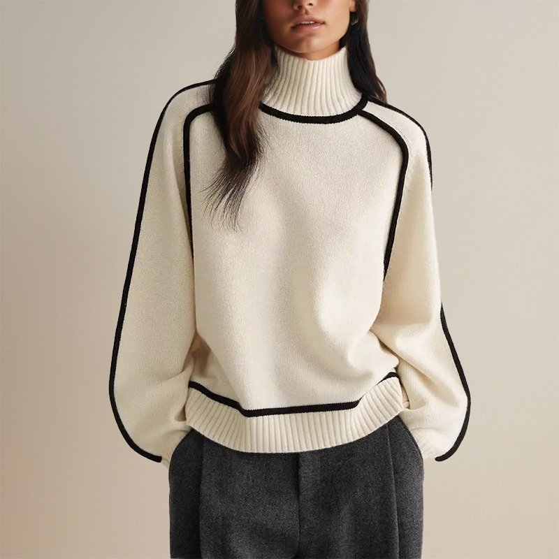 Maglione dolcevita caldo da donna - Design blocco di colore, maglione casual per autunno e inverno