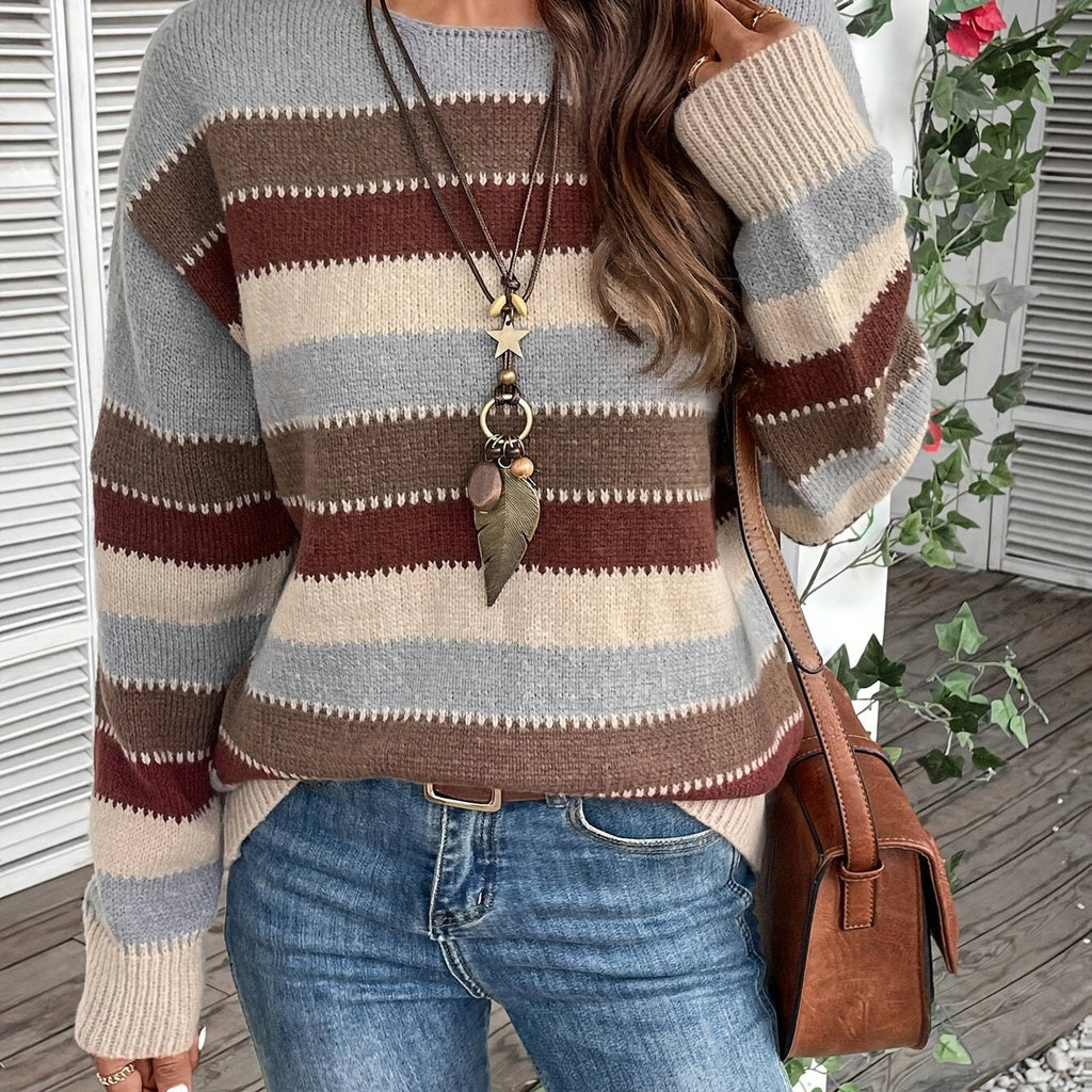 Maglione Donna Colorato Girocollo - Maglia a Maniche Lunghe con Spalle Scese