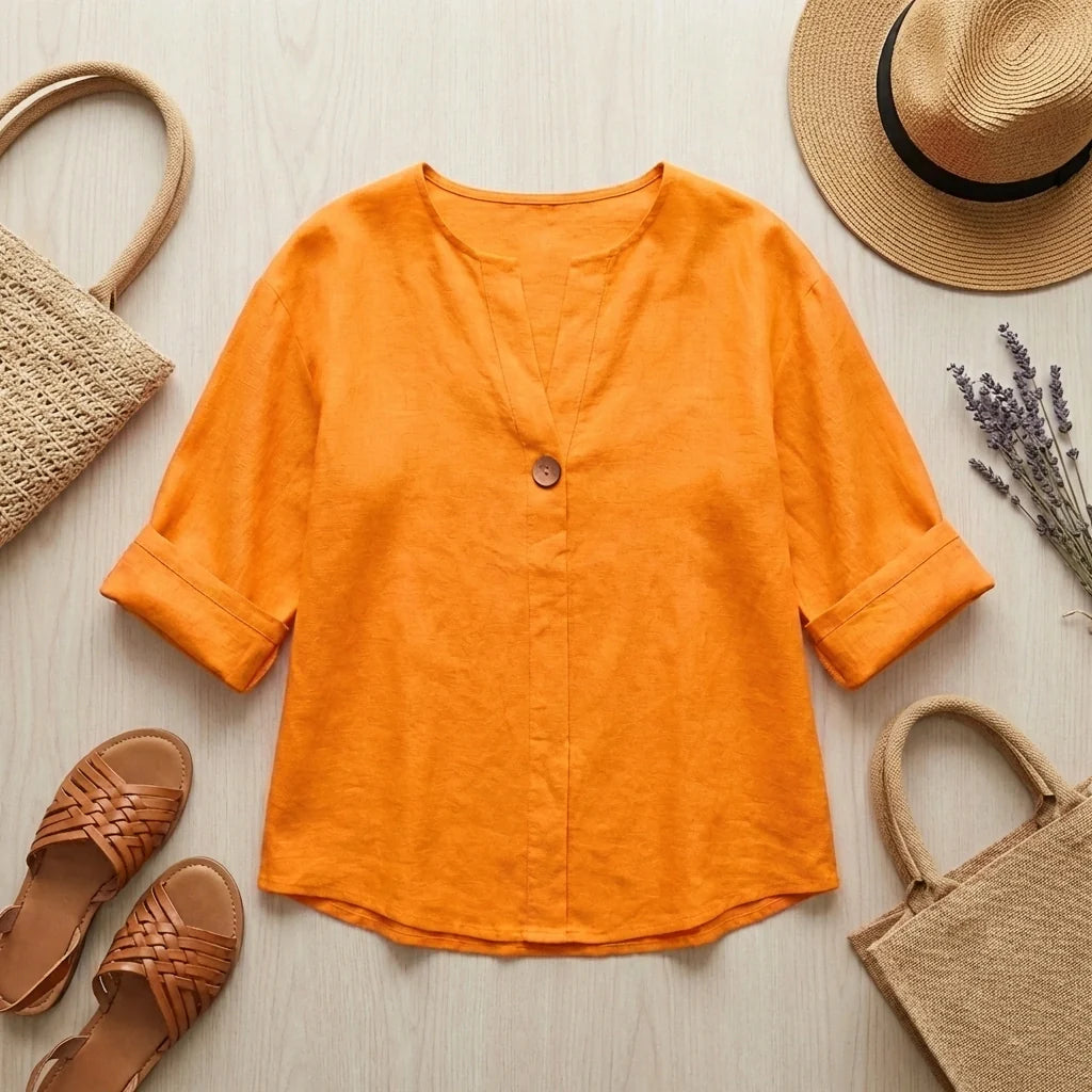 Tunica Donna in Misto Lino con Scollo a V – Blusa Comoda e Leggera