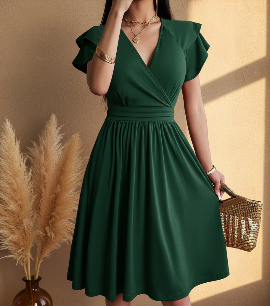 Abito midi a portafoglio da donna - Elegante e femminile