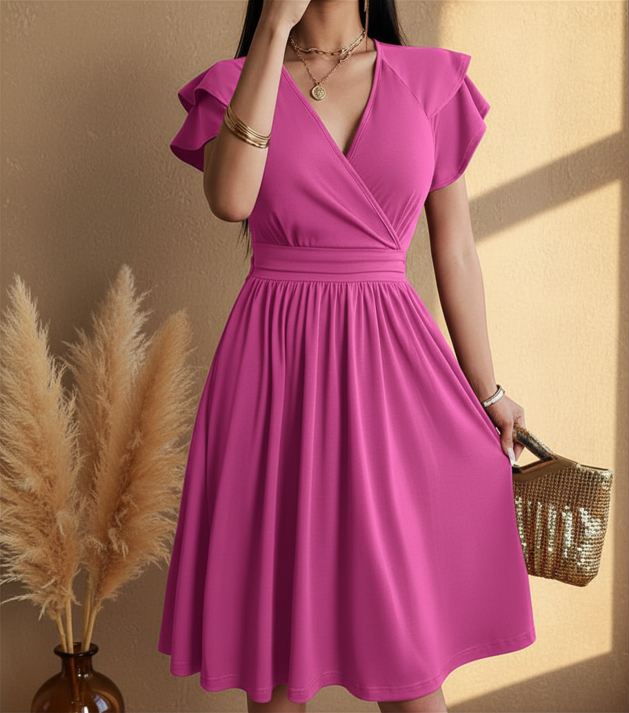 Abito midi a portafoglio da donna - Elegante e femminile
