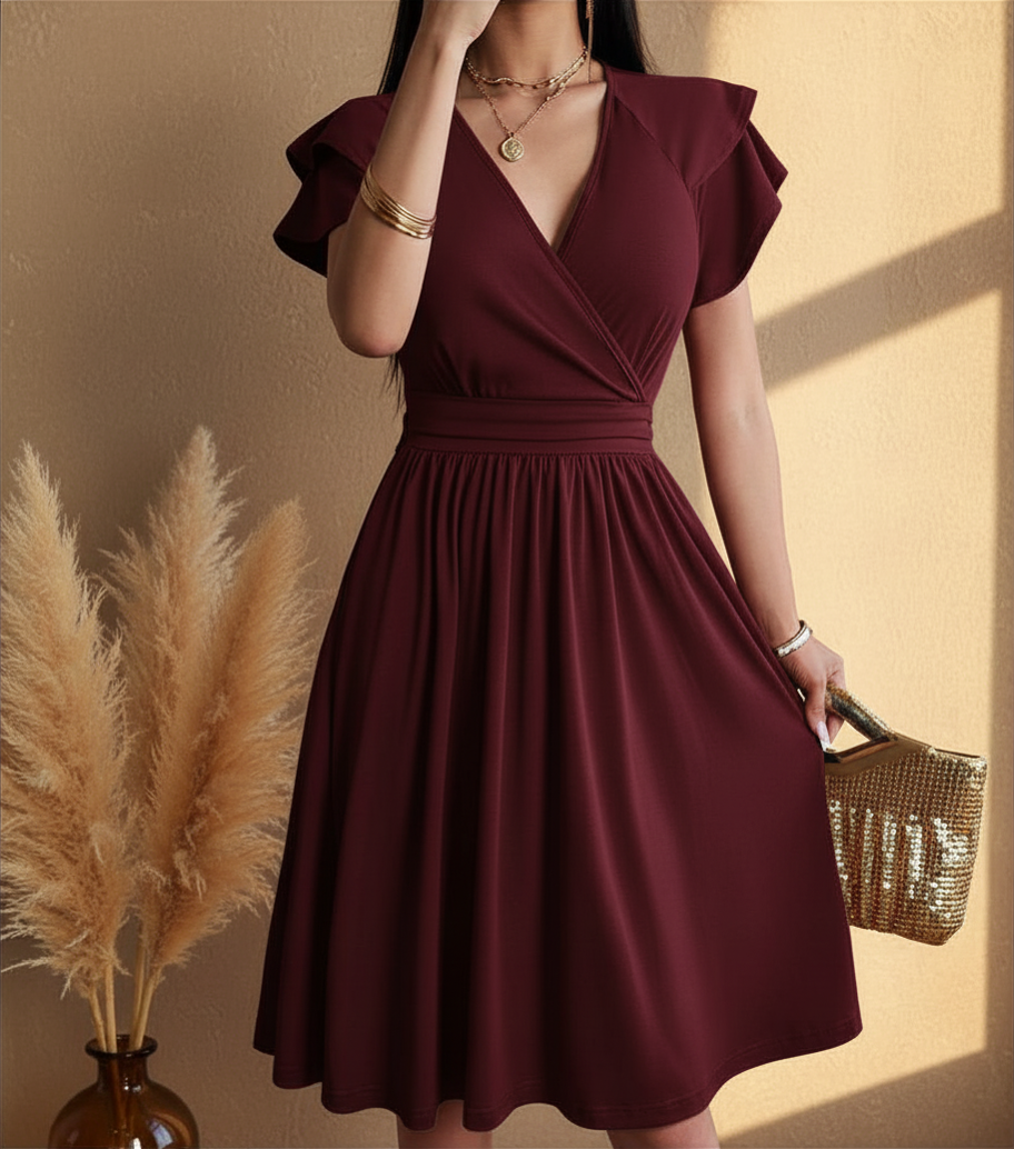 Abito midi a portafoglio da donna - Elegante e femminile