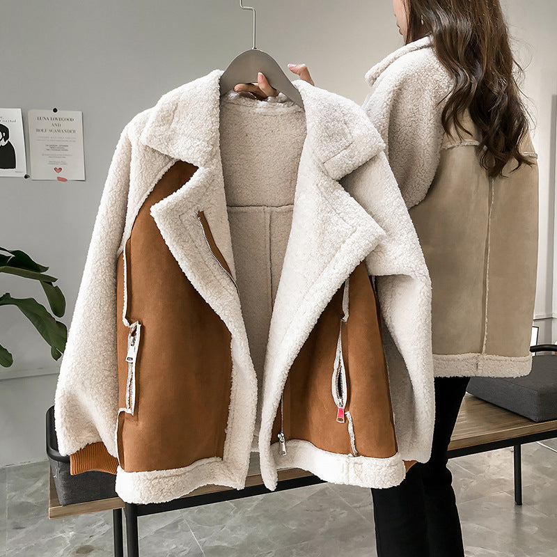 Cappotto invernale in pelle scamosciata da donna -capospalla corto morbido e confortevole