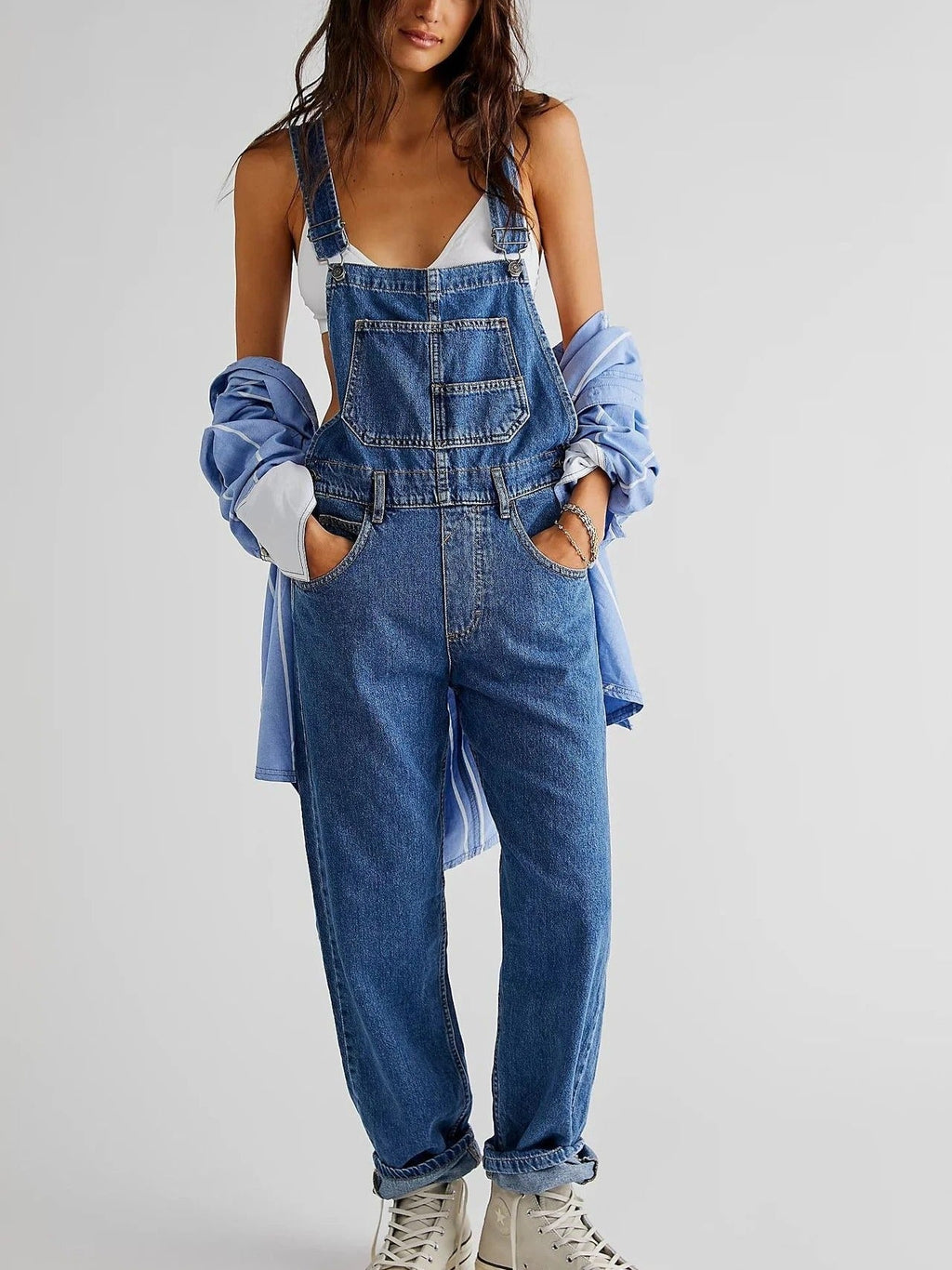 Elegante tuta in denim da donna – Salopette casual con spalline regolabili