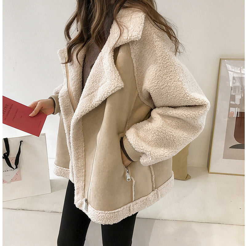Cappotto invernale in pelle scamosciata da donna -capospalla corto morbido e confortevole