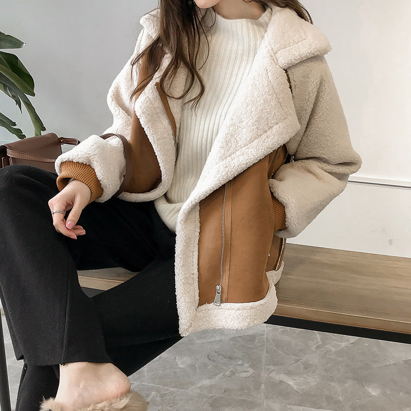 Cappotto invernale in pelle scamosciata da donna -capospalla corto morbido e confortevole
