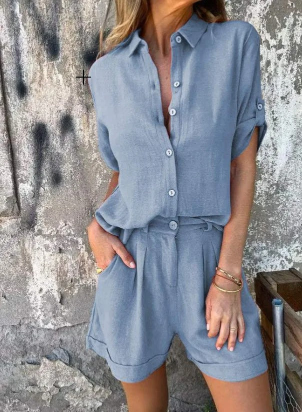 Completo casual da donna con camicia e pantaloncini - Completo estivo leggero ed elegante
