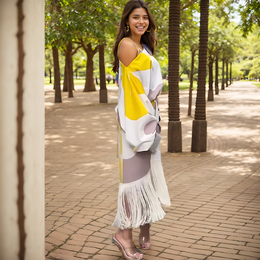 Abito midi donna monospalla – Vestito a portafoglio elegante con scollo asimmetrico