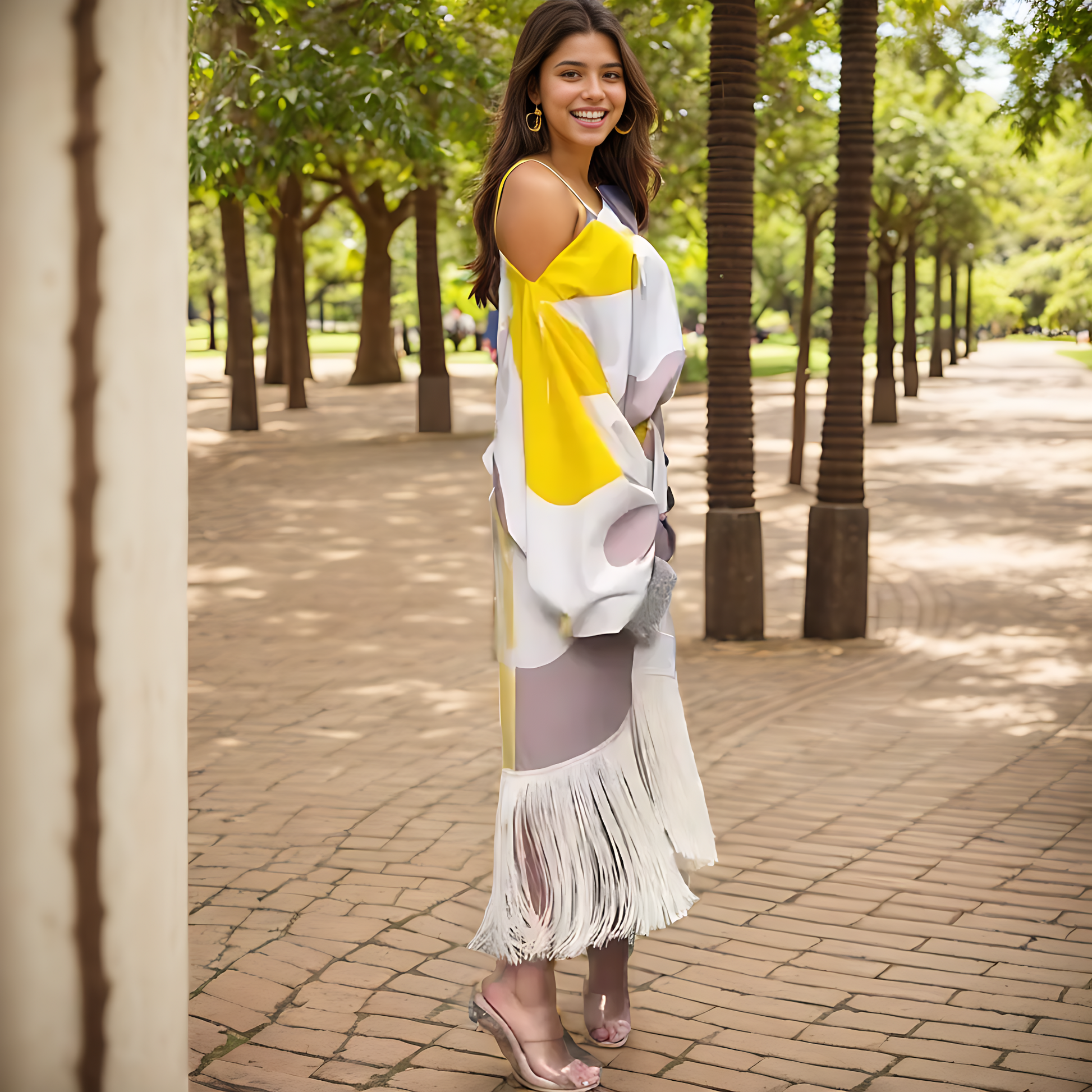Abito midi donna monospalla – Vestito a portafoglio elegante con scollo asimmetrico