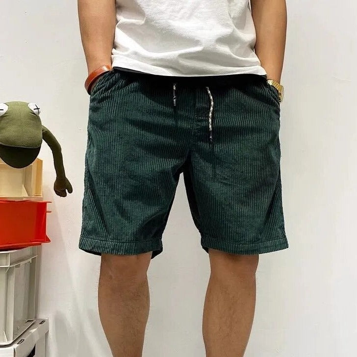 Pantaloncini da uomo in velluto a coste con coulisse – Abbigliamento estivo casual con orlo risvoltato