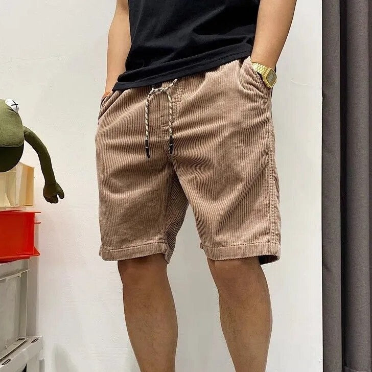 Pantaloncini da uomo in velluto a coste con coulisse – Abbigliamento estivo casual con orlo risvoltato