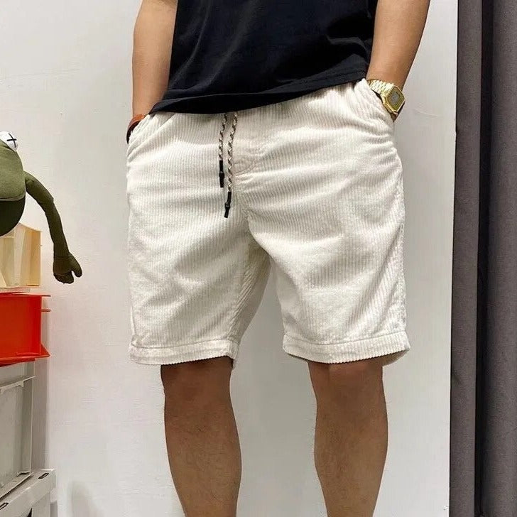 Pantaloncini da uomo in velluto a coste con coulisse – Abbigliamento estivo casual con orlo risvoltato