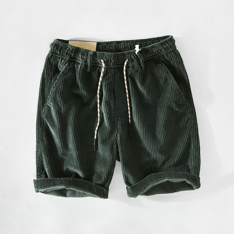 Pantaloncini da uomo in velluto a coste con coulisse – Abbigliamento estivo casual con orlo risvoltato