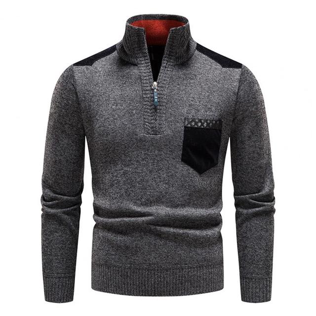 Maglione invernale da uomo con collo alto e chiusura a zip a un quarto – Maglia morbida con tasca