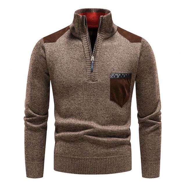 Maglione invernale da uomo con collo alto e chiusura a zip a un quarto – Maglia morbida con tasca