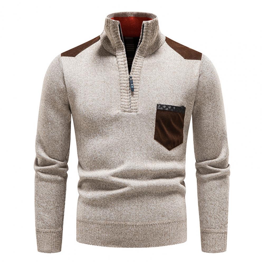 Maglione invernale da uomo con collo alto e chiusura a zip a un quarto – Maglia morbida con tasca