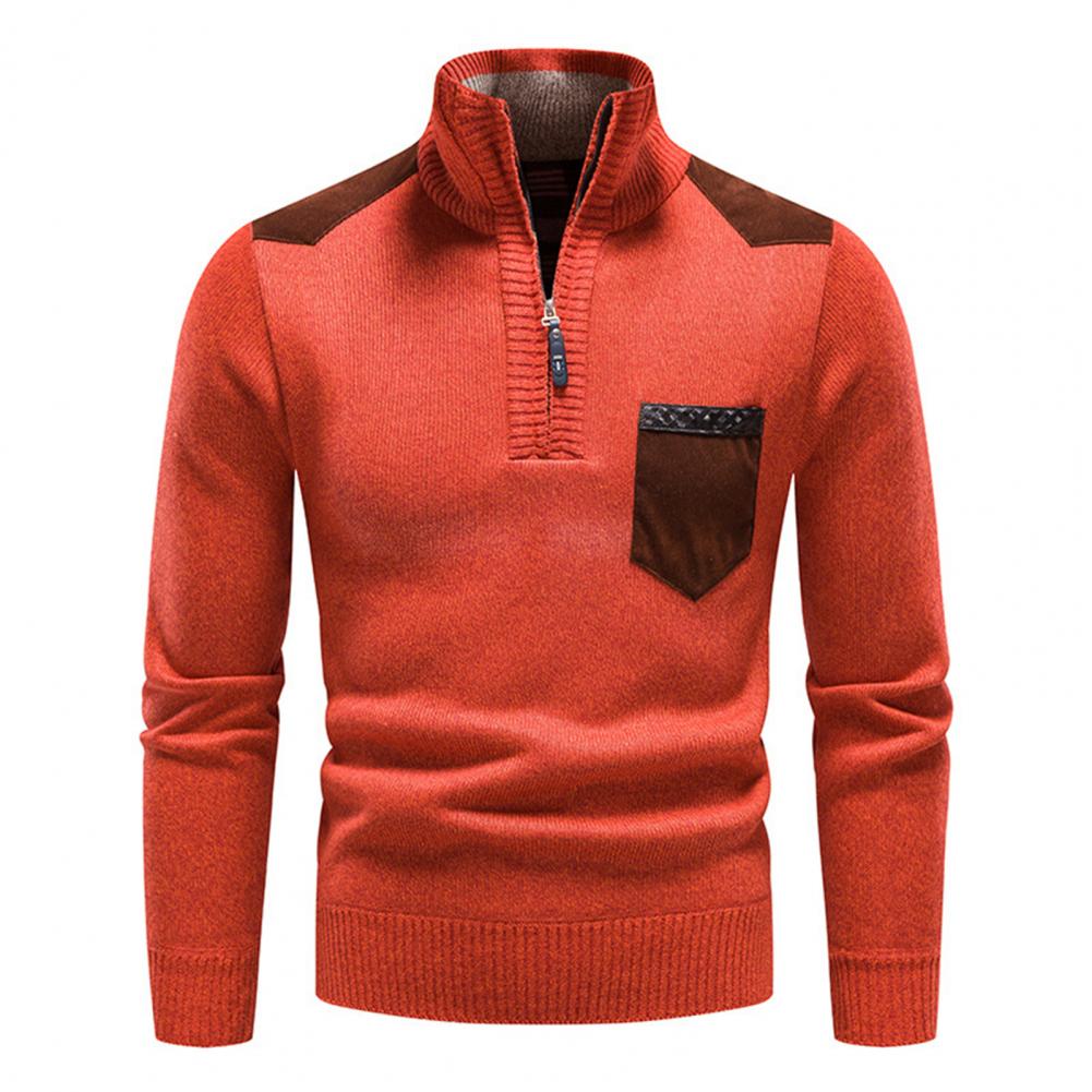 Maglione invernale da uomo con collo alto e chiusura a zip a un quarto – Maglia morbida con tasca