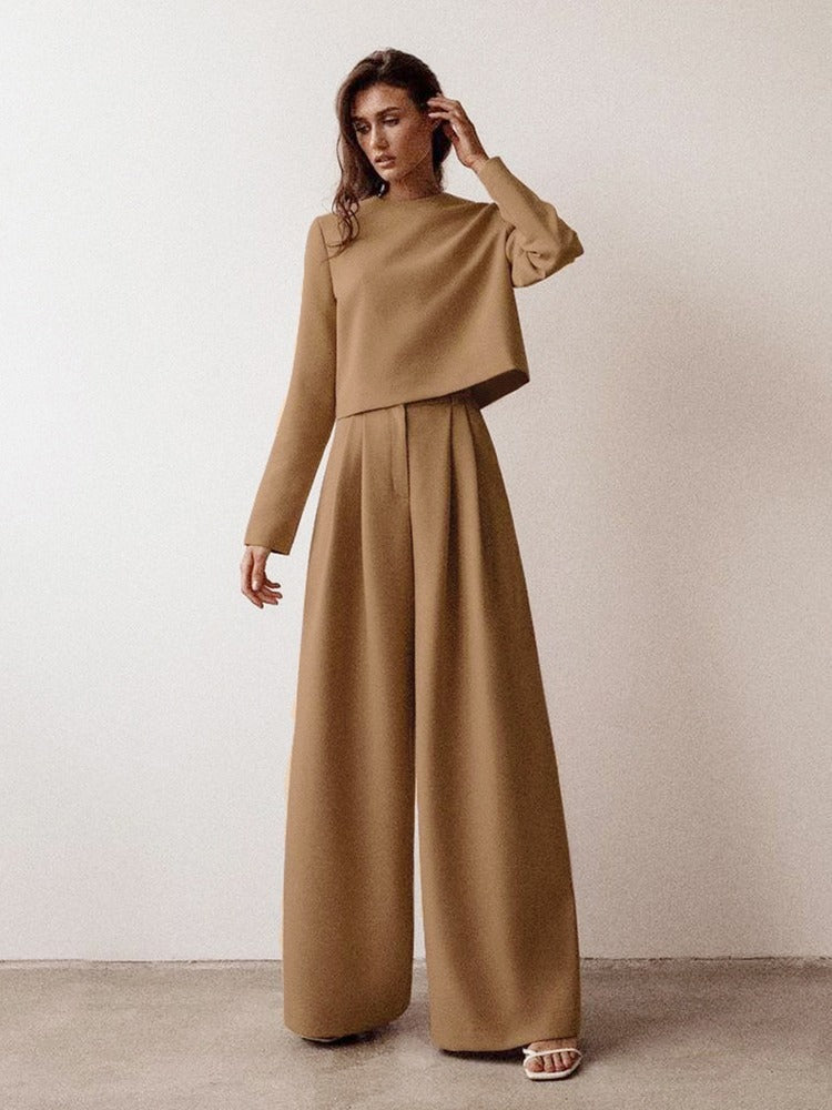 Donna Elegante Formale Pantaloni Palazzo Impostato – Raffinato, Premium