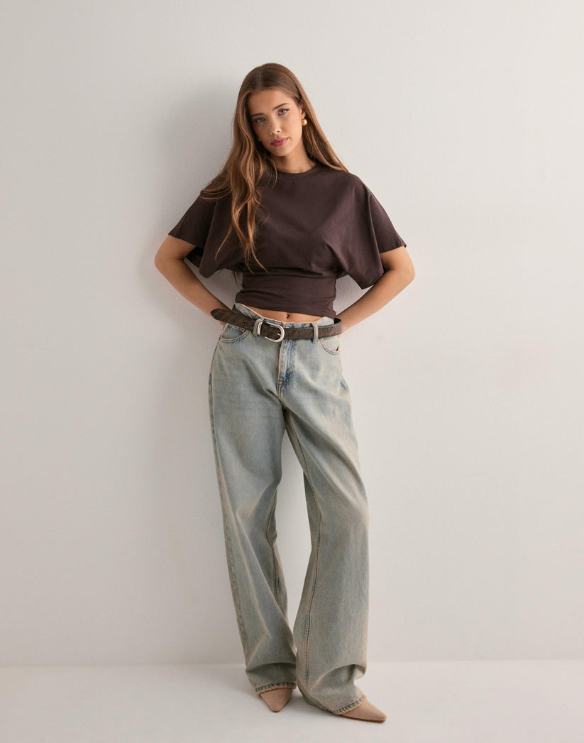 Elegante maglietta a maniche larghe da donna – Casual scollo rotondo e maniche corte