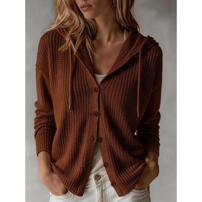 Cardigan donna con cappuccio e bottoni - Morbido e pratico