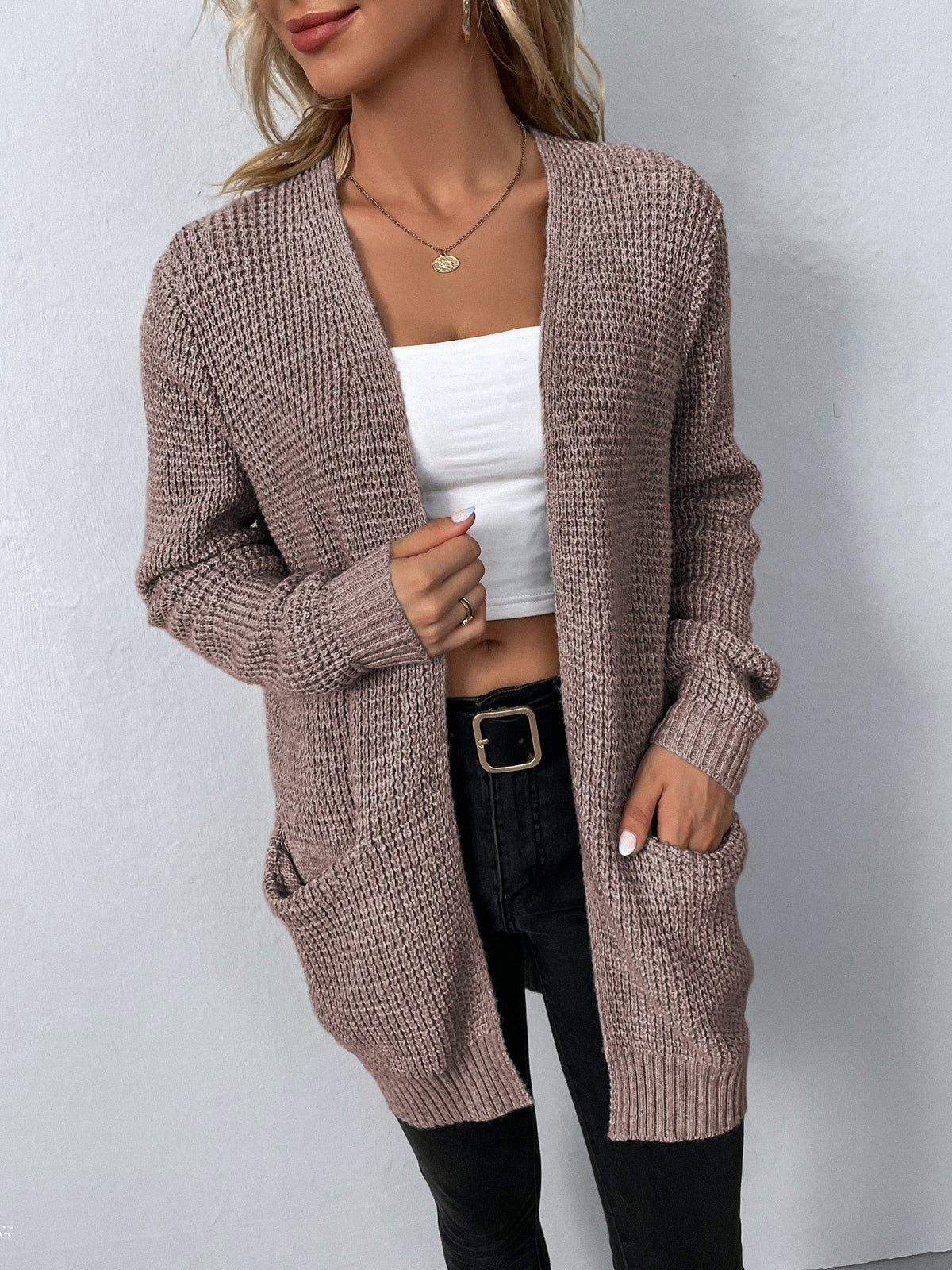 Lang cardigan til kvinder med lommer - Elegant og praktisk