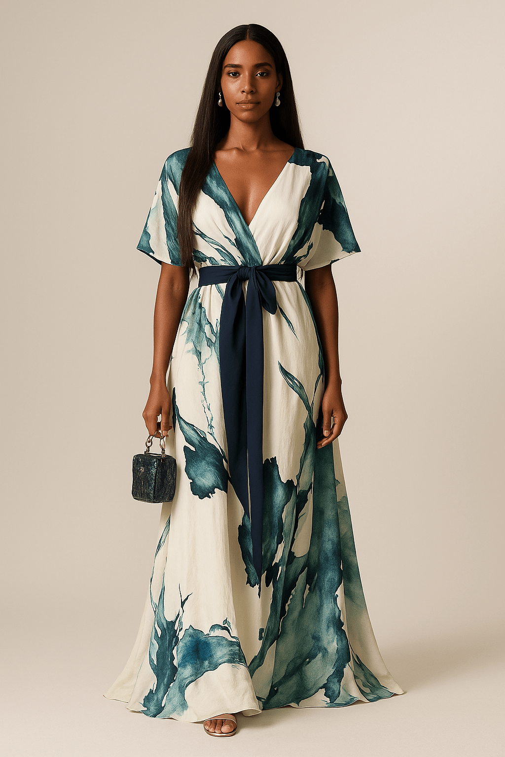 Abito lungo A Fantasia Acquerello - Abito Lungo Elegante Donna