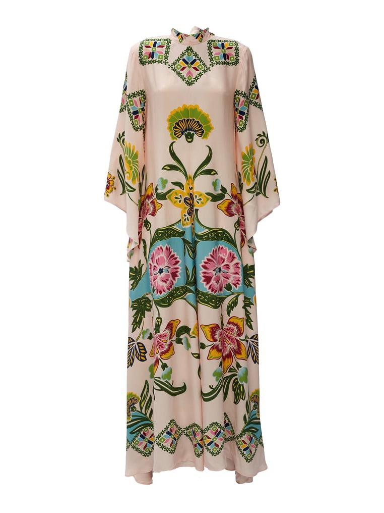 Abito maxi donna floreale a manica lunga – Vestito lungo con scollo alto fluente ed elegante