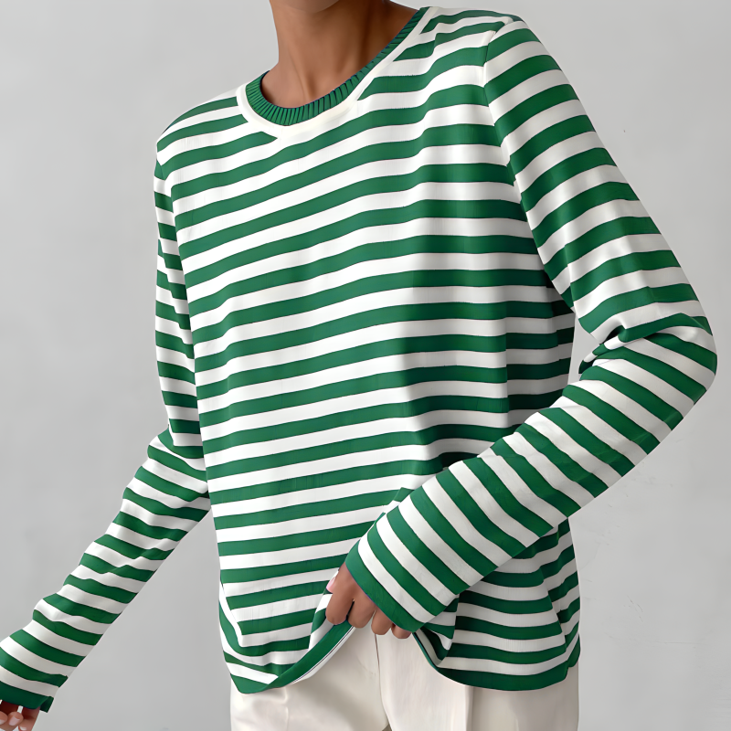 Felpa da donna a righe a maniche lunghe in maglia – Top casual con scollo rotondo