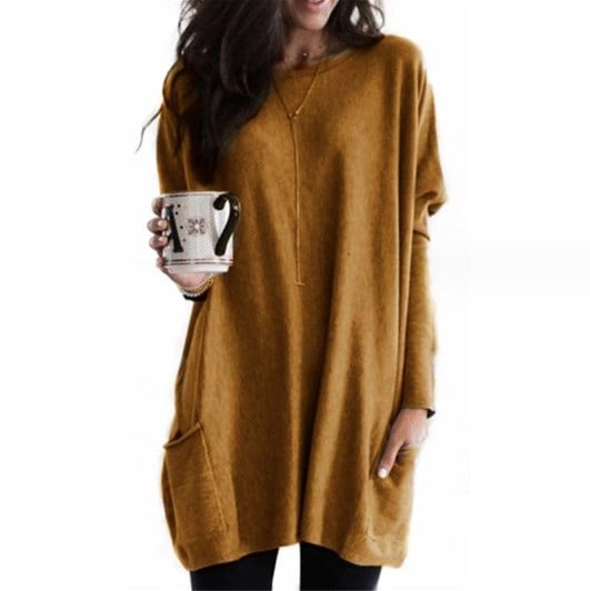 Abito in maglia da donna dalla vestibilità comoda – Maniche lunghe, scollo rotondo leggermente oversize