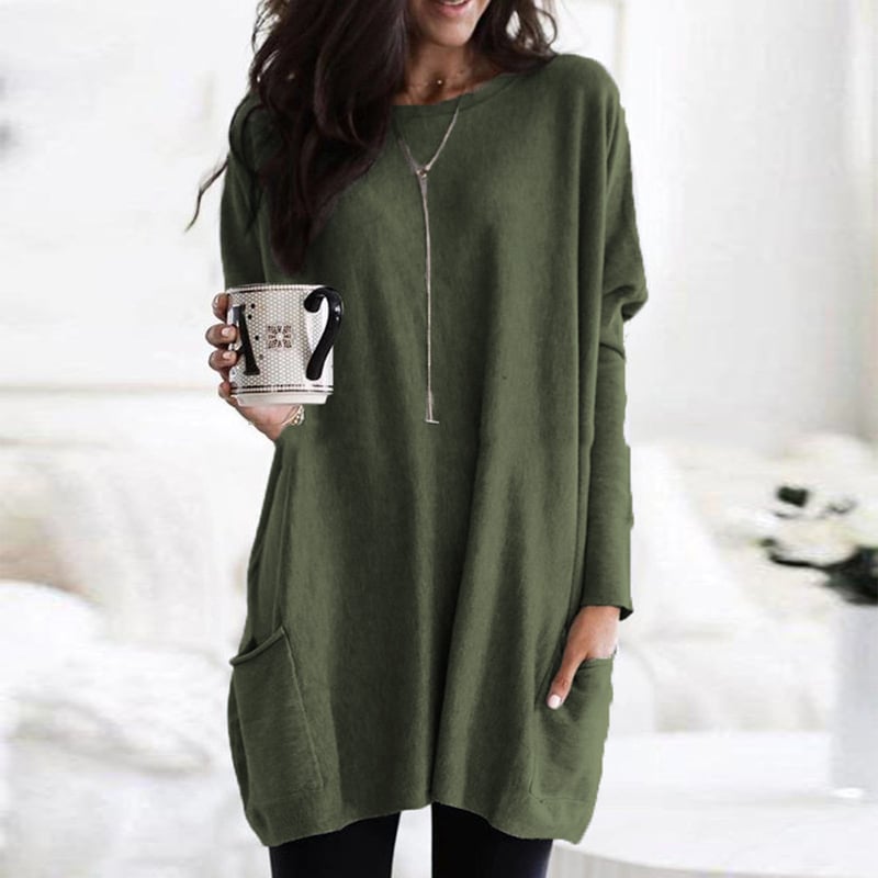 Abito in maglia da donna dalla vestibilità comoda – Maniche lunghe, scollo rotondo leggermente oversize