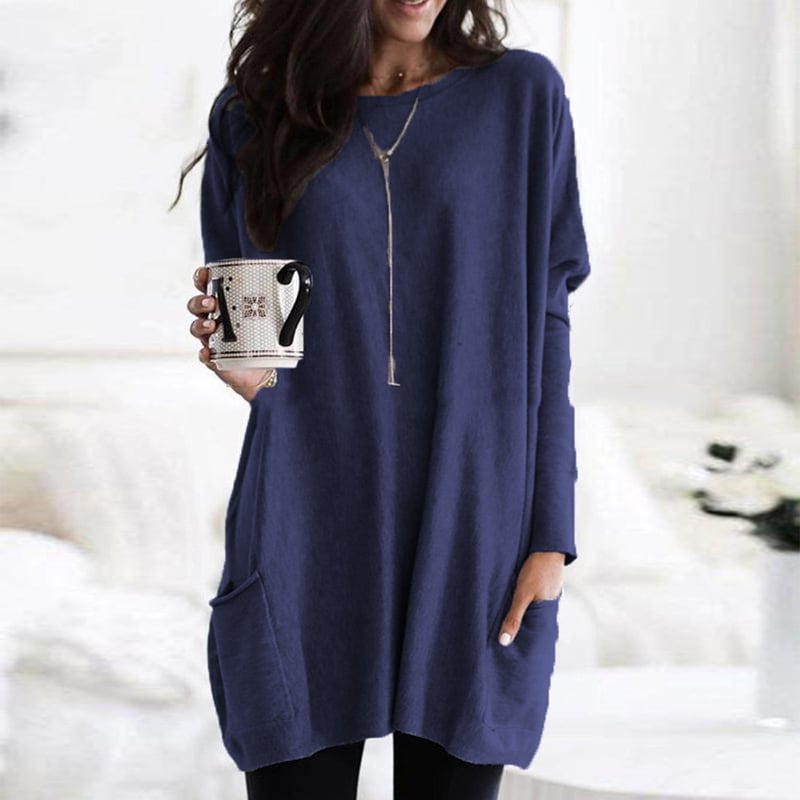 Abito in maglia da donna dalla vestibilità comoda – Maniche lunghe, scollo rotondo leggermente oversize