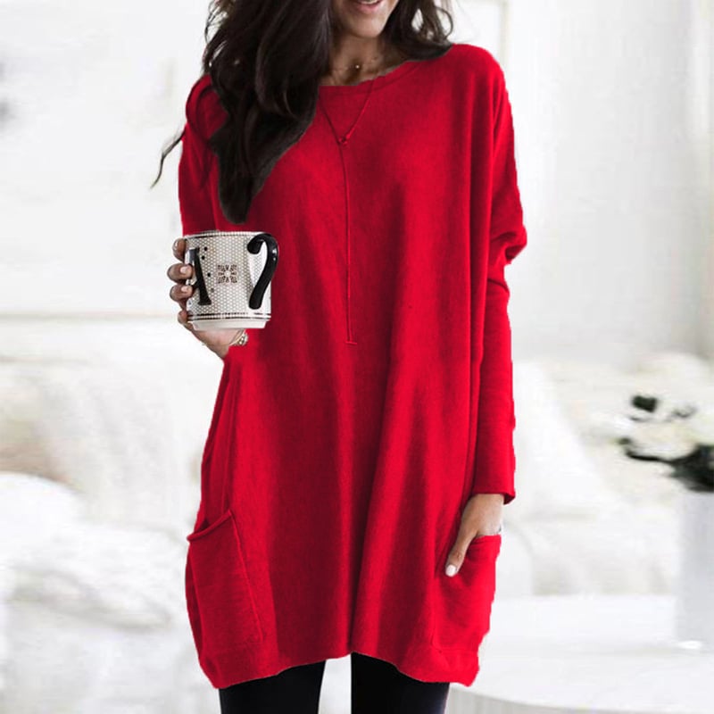 Abito in maglia da donna dalla vestibilità comoda – Maniche lunghe, scollo rotondo leggermente oversize