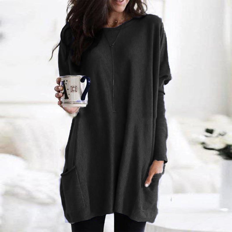 Abito in maglia da donna dalla vestibilità comoda – Maniche lunghe, scollo rotondo leggermente oversize