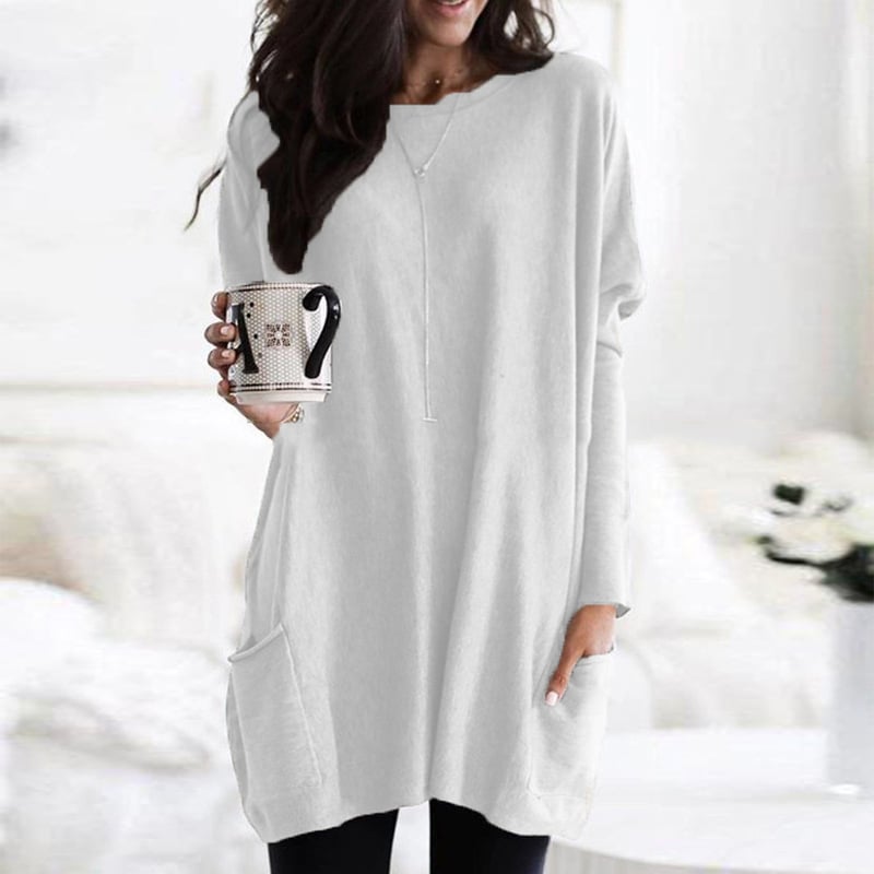 Abito in maglia da donna dalla vestibilità comoda – Maniche lunghe, scollo rotondo leggermente oversize