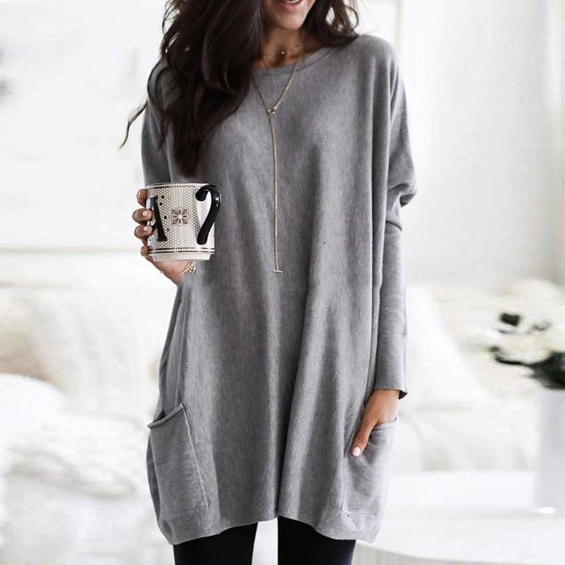 Abito in maglia da donna dalla vestibilità comoda – Maniche lunghe, scollo rotondo leggermente oversize