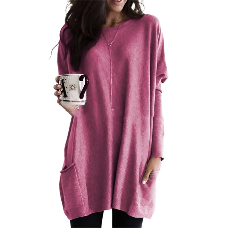 Abito in maglia da donna dalla vestibilità comoda – Maniche lunghe, scollo rotondo leggermente oversize