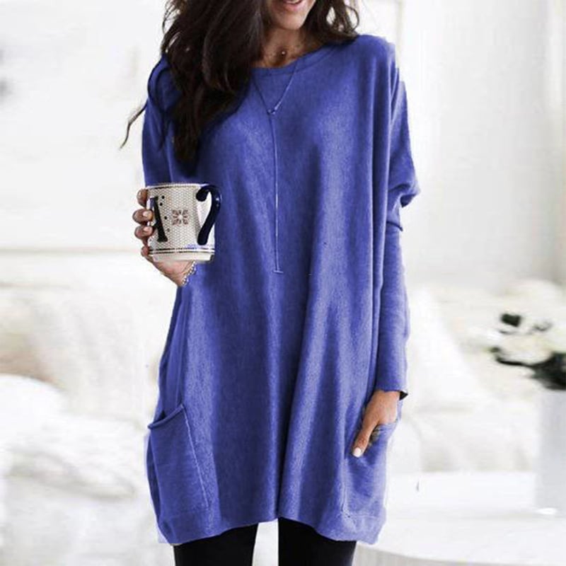 Abito in maglia da donna dalla vestibilità comoda – Maniche lunghe, scollo rotondo leggermente oversize