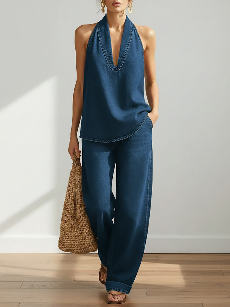 Completo Donna Due Pezzi Minimalista in Denim – Stile Casual ed Elegante