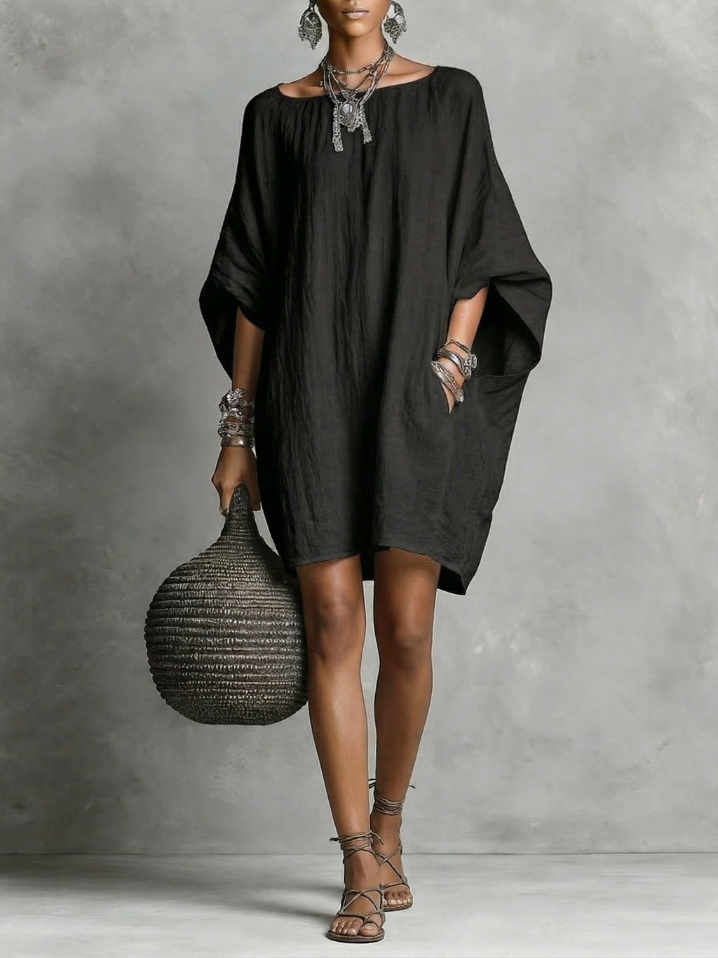 Abito casual da donna in cotone e lino